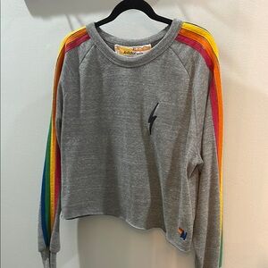 Aviator Nation Gray Rainbow Stripe Sweatshirt -rare